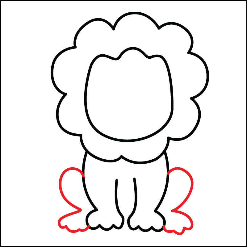 Drawing the back legs in step 4 in drawing an easy lion for kids.