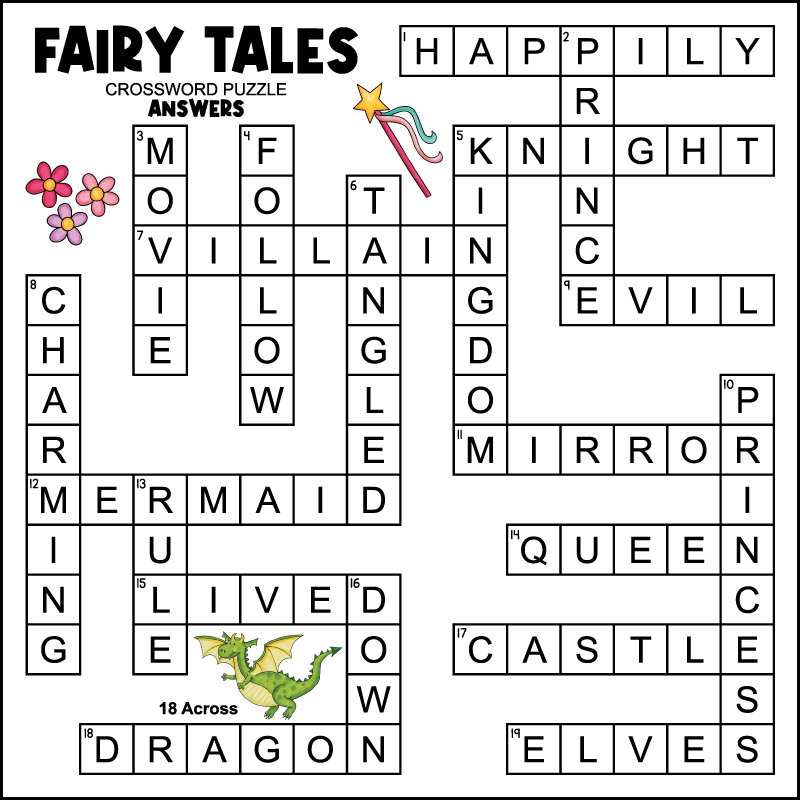 A 4th grade fairy tales crossword puzzle answer key.