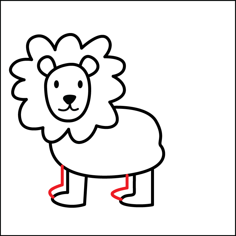 Drawing the eyes and part of the nose of step 7 of how to draw a lion for kids.