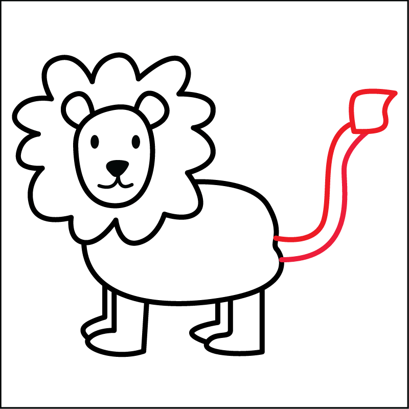 Drawing a lion's tail in step 6 of how to draw a simple lion for kids.