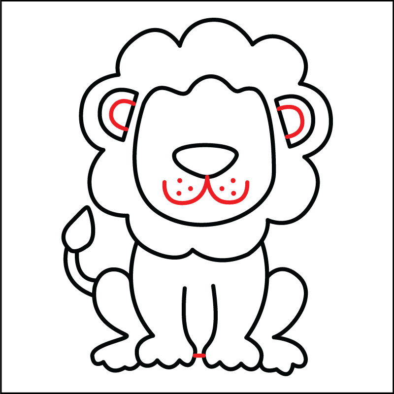 Drawing a simple mouth and part of the ears in step 6 of how to draw a lion for kids.