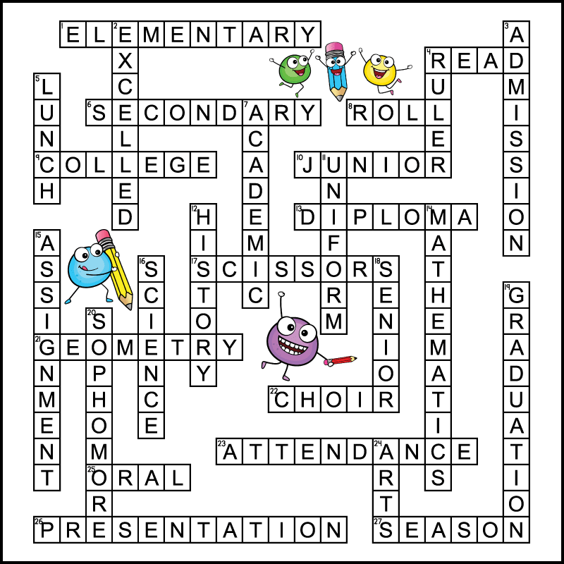 A middle school back to school crossword puzzle answer key.