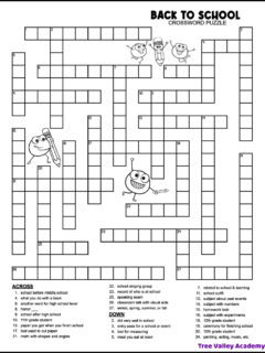 A free printable 6th grade back to school crossword puzzle with 28 clues for kids to solve.
