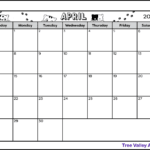 A full page black and white printable April 2024 calendar. The cat-themed calendar is decorated with cat paws and 3 cats peaking over the days of the week boxes. There's also a blank space to write notes.