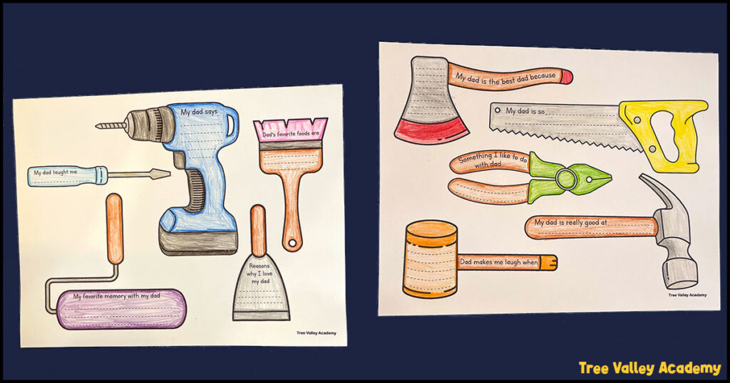 coloring the tools of the toolbox card for dad