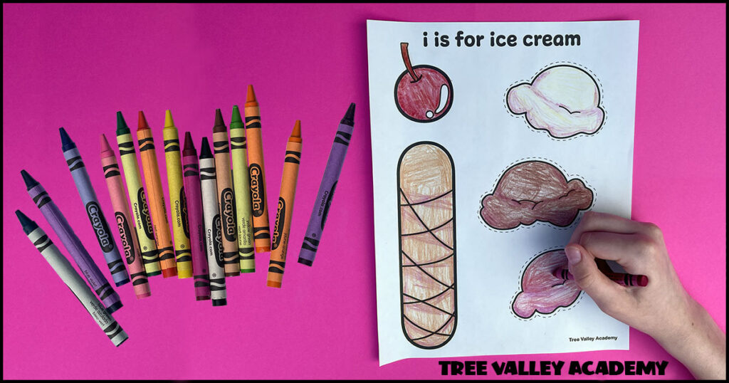 coloring a free printable letter i ice cream alphabet craft for preschoolers