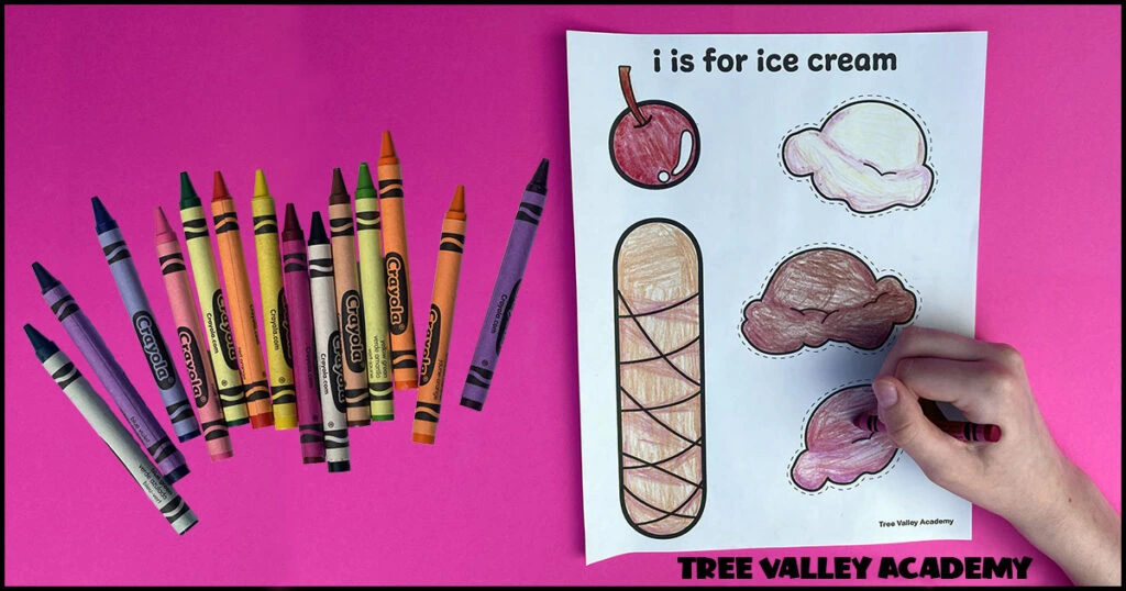coloring a free printable letter i ice cream alphabet craft for preschoolers