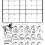 A snowman and winter themed printable December calendar worksheet. This math coloring worksheet is for grade 2 students, but there's also a worksheet for 1st grade students. There's a calendar for the month of December and 19 calendar questions written in the images of snowmen. Kids can color the images as they answer each question.
