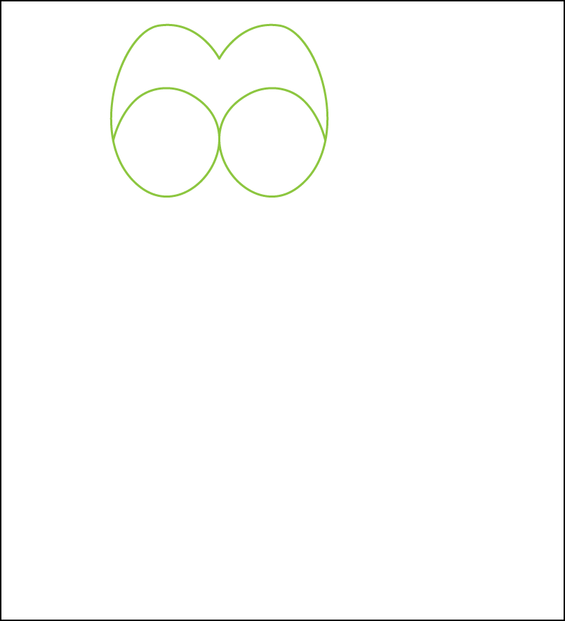 Step 1 of drawing a cartoon alligator. This step begins to draw the alligator's eyes. Draw a 6. Beside the 6, making sure it touches and connects, draw the reverse mirror image of the 6.