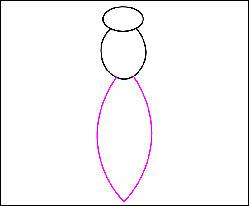 Draw the wasp's abdomen below its thorax. The curved shape ends in a point where the stinger would be.