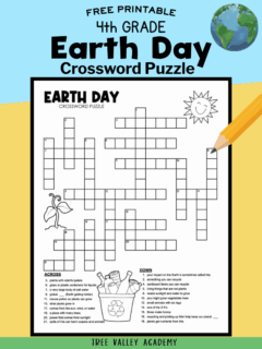 free printable Earth Day crossword puzzle for 4th grade with spelling words and environmental vocabulary