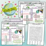 printable Earth Day word search with secret message, and printable Earth Day spelling games for kids