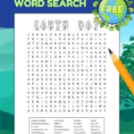 Free printable Earth Day word search. The black and white printable puzzle has 28 conservation and environmental words hidden in an 18 X 18 grid of uppercase letters.