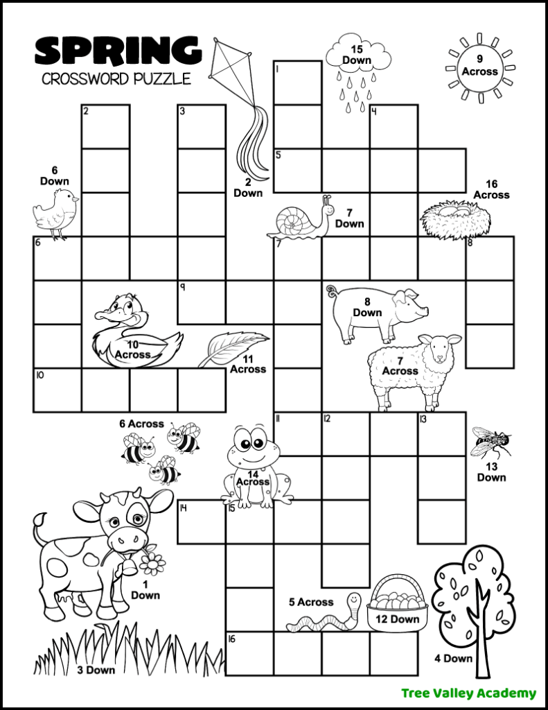 a free printable easy spring crossword puzzle for kids with picture clues