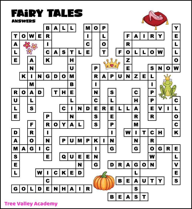 A fairy tales themed fill in word puzzle answer key.