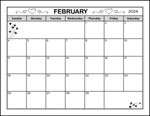 February 2024 Printable Calendar Worksheet for Grade 1 &amp; 2