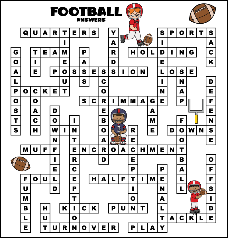 The answers for a printable football-themed fill-in word puzzle.