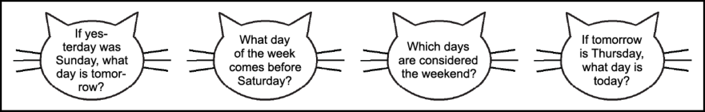 the 4 questions in the 2nd row of a printable 1st grade April calendar worksheet