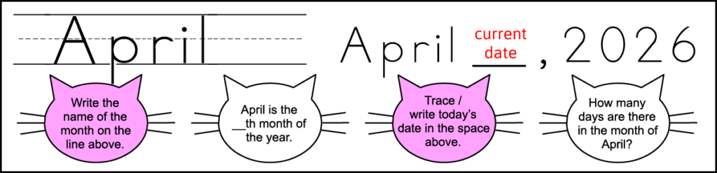 4 questions of a printable 2nd grade April calendar worksheet and 2 answers