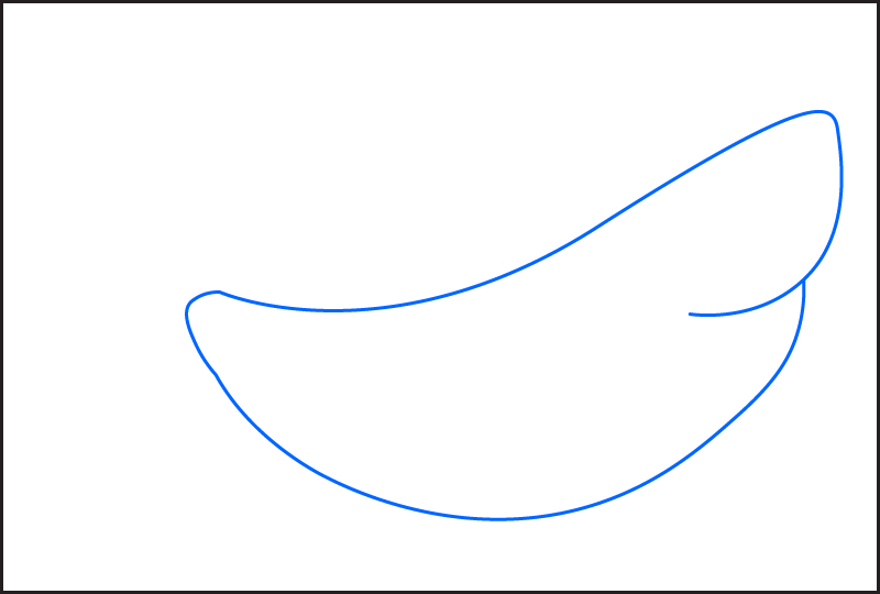 Step 1 of how to draw a shark for kids – draw a large curved shape for the shark's body.