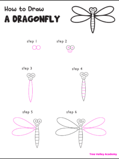 How to draw a simple cartoon dragonfly in 6 easy steps.