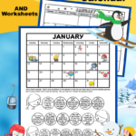 Free printable 1st & 2nd grade calendar worksheets with an adorable winter theme and a printable January calendar.
