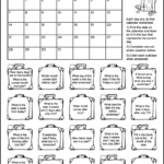 A free printable calendar worksheet for 1st and 2nd grade for the month of July 2024. There's 20 suitcases each containing a calendar question. Kids can color the suitcase as they answer the questions.