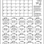 A free printable calendar worksheet for 1st and 2nd grade for the month of July 2025. There's 20 suitcases each containing a calendar question. Kids can color the suitcase as they answer the questions.