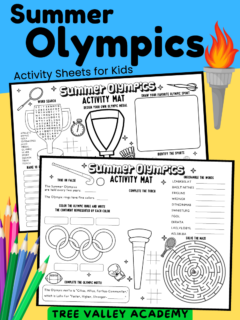 2 free printable summer Olympics activity sheets for upper elementary kids in 4th to 6th grade.