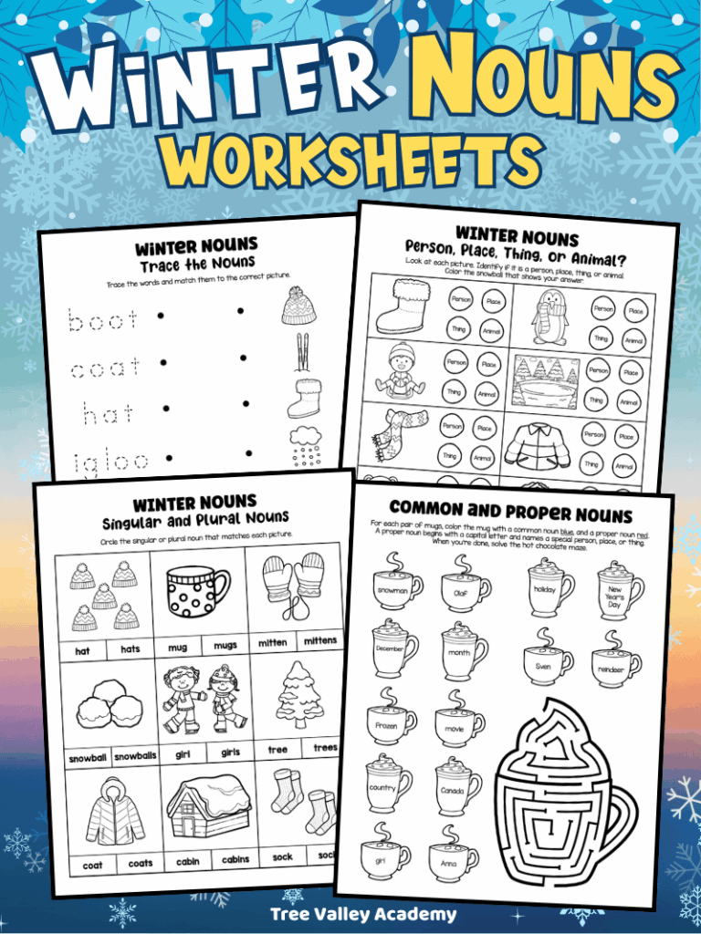 Kindergarten Winter Nouns Worksheets - Tree Valley Academy, image size:768x1024
