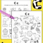 Free letter C sound worksheets. There are 2 black and white letter C sound worksheets. The first page has 21 pictures and kids need to color the images that begin with a C sound. The other printable has 12 images on it with boxes underneath each image, representing the syllables of each word. Kids are asked to draw an X in the box of the syllable that they hear a C sound.