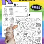 Free printable black and white letter R sound worksheets. There's a beginning sound coloring worksheet with 27 pictures. Kids will need to color the images that begin with an R sound. There's also an alphabet worksheet with 12 images with boxes underneath each image. The boxes represent the syllables of each word. Kids are asked to draw an X in the box of the syllable that they hear an R sound.
