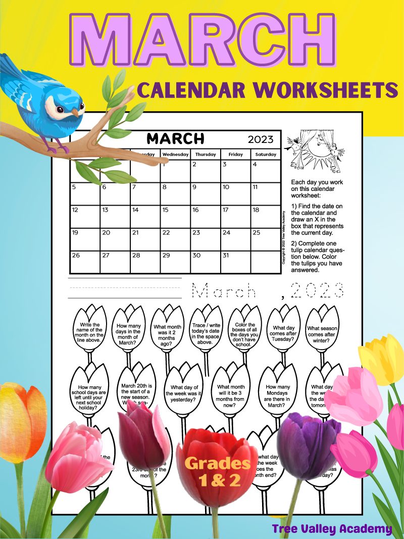 Calendar Worksheet for March 2024 Tree Valley Academy