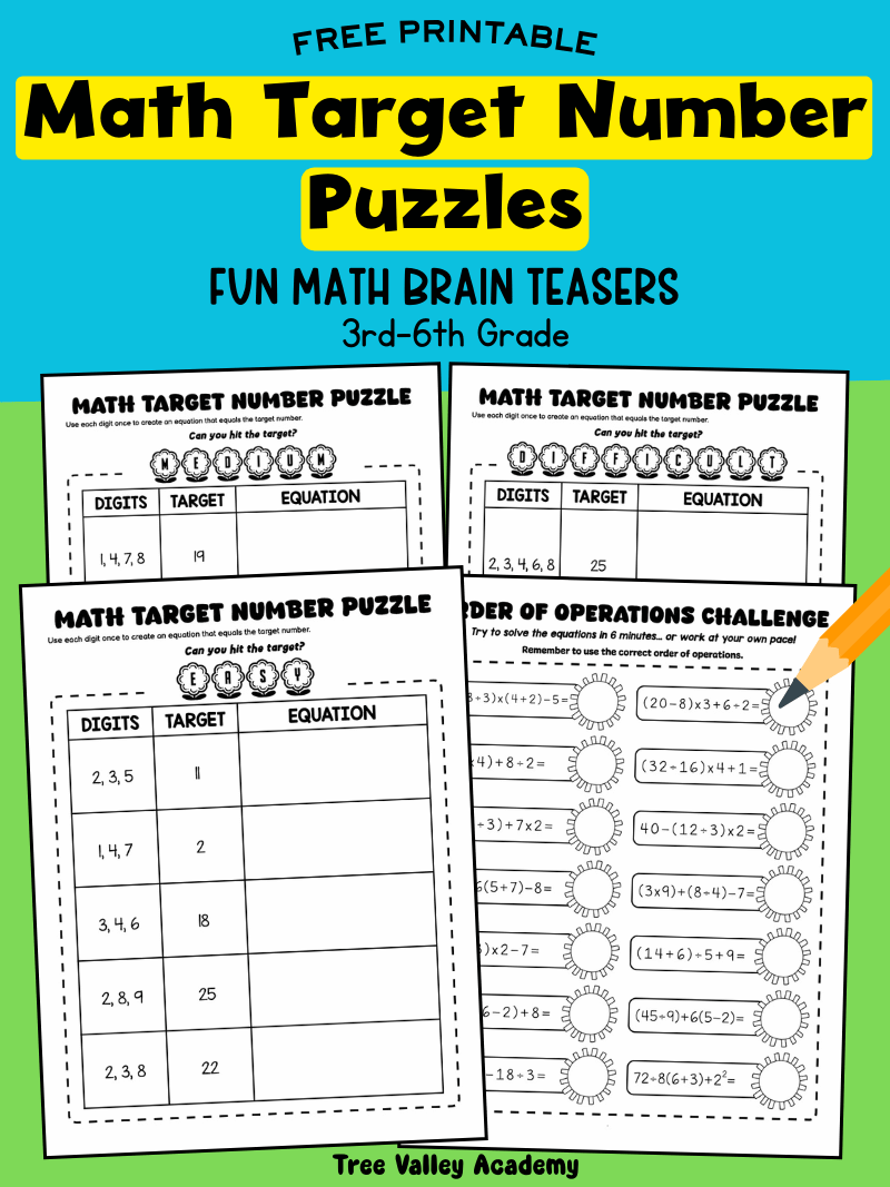 Math Target Number Puzzles (Use the Digits to Make the Number)