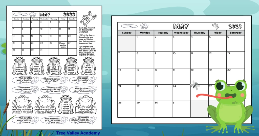 Calendar Worksheet for May 2023 - Tree Valley Academy