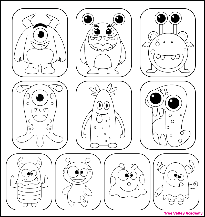 showing what the 10 monsters should look like after kids connect all the dots
