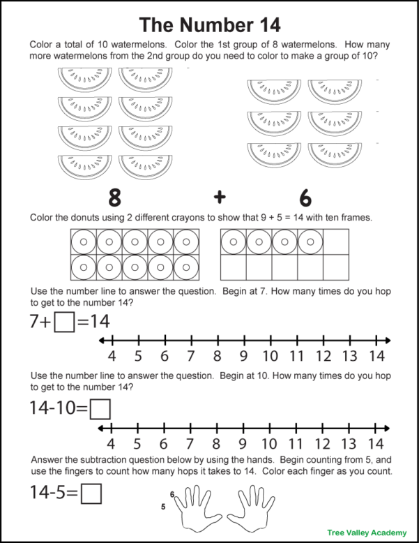 Number Bonds to 14 Free Math Worksheets