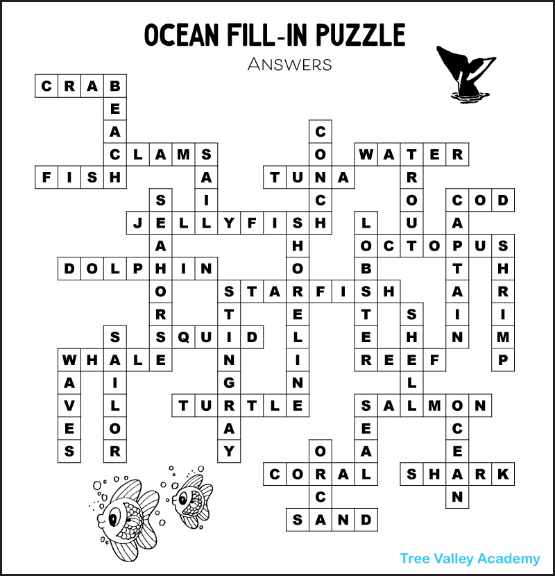 An ocean fill in word puzzle answer key.