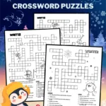 Free printable winter crossword puzzles for kids.