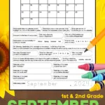 1st & 2nd grade September calendar worksheets