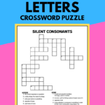 A 3rd grade silent letters crossword puzzle. The black and white printable puzzle has 14 clues for kids to solve. The puzzle's words are grade 3 spelling words with silent letters: L, T, W, KN, GN, WR, MB, and GH.