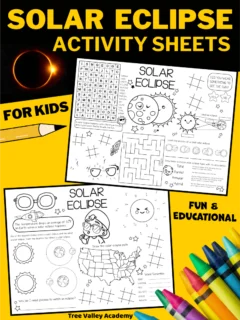 Fun and educational printable solar eclipse activity sheets for kids.