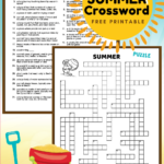 Free printable summer crossword for kids around 6th grade. The black and white puzzle is 2 pages: a puzzle page and a page of clues.