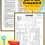 Free printable summer crossword for kids around 6th grade. The black and white puzzle is 2 pages: a puzzle page and a page of clues.