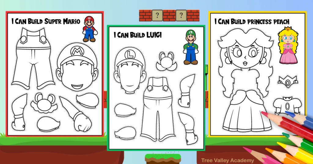 Super Mario Coloring Pages & Paper Crafts - Tree Valley Academy