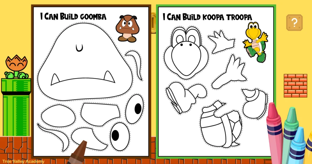 Super Mario Coloring Pages & Paper Crafts - Tree Valley Academy