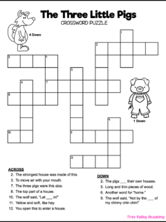 Free printable crossword puzzle for kids with 