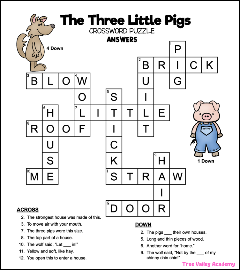 The Three Little Pigs Crossword Tree Valley Academy The Three Little Pigs Crossword Tree Valley Academy
