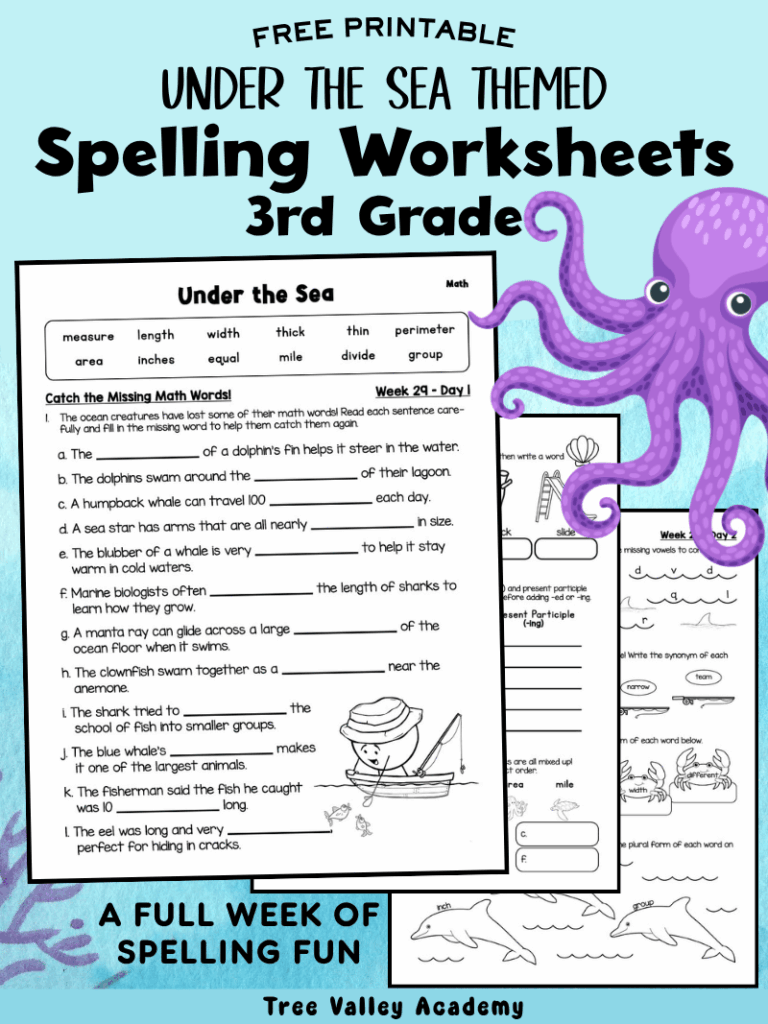 under the sea 3rd grade spelling worksheets free printable with ocean theme and multiple worksheet pages for kids