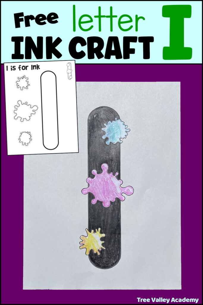 Free printable uppercase letter I is for ink craft for preschoolers